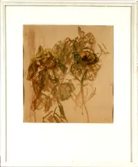 Ro Mogendorff, zonnebloemen, Ro Mogendorff 1964 (Rosa, Joodse kunstenares Amsterdam 1907 - 1969 Laren), Chinese inkt op papier, zonnebloemen 50x53cm