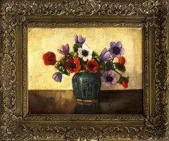 Hubert Schalenberg, anemonen, Hubert Schalenberg (Delft 1883 - ), olieverf op linnen, Chinese gemberpot met bloemen 24x19cm