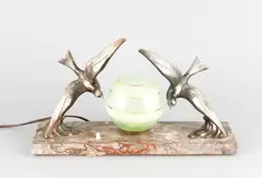 vogels by Art Deco tafellamp ca, 1930 met marmeren voet en compositie metalen sternen in goede staat 20x35x10cm, sold Jul 2014