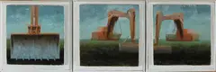 Rein de Vries, drieluik, 3x Rein de Vries (Leeuwarden 1944), olieverf op paneel, drieluik Industrieel 9x10cm