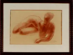 Willem Valk, naakt, Willem Valk (Zoeterwoude 1898 - 1977 Bennebroek), pastel op papier, liggend naakt 47x23cm