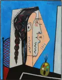 Schilderij Diepeveen, vrouw, Gerard Diepeveen 20e eeuw (Enschede), olieverf op linnen, kubistisch damesportret 40x30cm