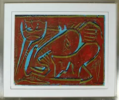 Jan te Wierik, acryl, Jan te Wierik '90 (Hengelo 1954 - 2002 Rekken), acryl op papier, absctracte compositie 52x67cm