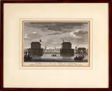 Holl. gravure, 2 blokhuizen, Hollandse 18e eeuwse gravure met afbeelding van de twee blokhuizen, gebouwd in den jaare 1650 etc