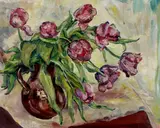 Ongesigneerd ca, tulpen, 1930, olieverf op linnen, stilleven met tulpen 56x45cm
