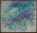Schilderij Buitendijk, abstract landschap, Anton Buytendijk (Amsterdam 1913 - 2002), olieverf op linnen, landschap 80x90cm