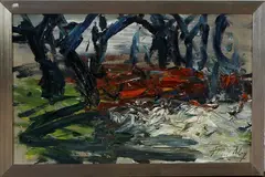 Henry Kley, landschap, Henry Kley (Delft 1903 - ), olieverf op linnen, abstract landschap 48x30cm