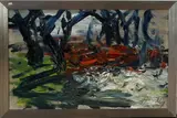 Henry Kley, landschap, Henry Kley (Delft 1903 - ), olieverf op linnen, abstract landschap 48x30cm