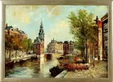 Piet van Beek, Amsterdam, Piet van Beek, olieverf op linnen, bloemenmarkt Amsterdam 50x70cm