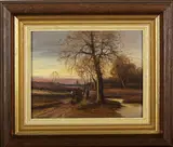 Onduidelijk gesign., paardespan, 1930, olieverf op paneel, landschap met Malle Jan en boer 24x30cm