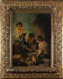 Onduidelijk gesign., 19e eeuw, Buys? 19e eeuw, olieverf op linnen, dobbelende kinderen (2 dunne krassen) 46x64cm