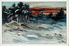 Henry Kley, wintergezicht, Henry Kley (Delft 1903 - ), olieverf op linnen, winters landschap 40x60cm
