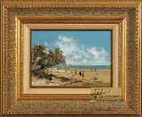 Willy Pannier, strandgezicht, Willy Pannier 20e eeuw (Franse School), olieverf op paneel, strandgezicht met vele figuren 26x19cm