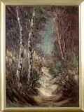 Onduidelijk gesign., berkebomen, 1980, olieverf op linnen, berkebomen 50x70cm