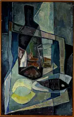 J. Spronk, stilleven, Jan Spronk '51 (Amersfoort 1920 - ), olieverf op linnen, kubistisch stilleven 98x61cm