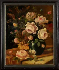 G. Westerman, stilleven, Westermann, olieverf op paneel, stilleven met rozen 40x50cm