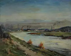 L. Winkelmann, Rühr, Winkelmann (Duitse School), olieverf op linnen, Ruhr bei Herbede 100x70cm