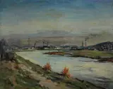 L. Winkelmann, Rühr, Winkelmann (Duitse School), olieverf op linnen, Ruhr bei Herbede 100x70cm