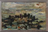 Henry Kley, waterlandschap, Henry Kley (Delft 1903 - ), olieverf op paneel, golfbrekers 37x24cm