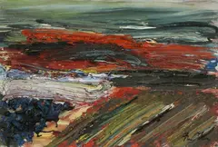 Henry Kley, abstract, Henry Kley (Delft 1903 - ), olieverf op linnen, abstract landschap 60x40cm