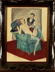 Onduidelijk gesigneerd ca, erotisch, 1930, pastel op papier, erotische voorstelling 45x59cm