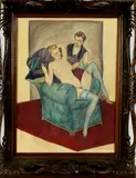Onduidelijk gesigneerd ca, erotisch, 1930, pastel op papier, erotische voorstelling 45x59cm