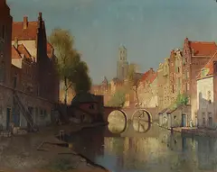 Aris Knikker, Utrecht, Aris Knikker (Haarlem 1887 - 1962 Den Haag), olieverf op linnen, zeldzaam stadsgezicht Utrecht 100x80cm