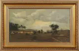 Dirk van der Aa, schapen op heide, Gesigneerd C.J. van der Aa, olieverf op linnen, landschap met molen 45x25cm