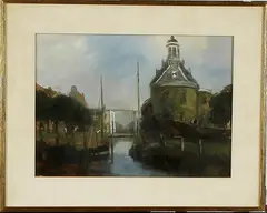 G. van de Meer ca, gouache, 1930 (pseudoniem van Alexander Terhell), gouache op papier, Hollandse haven 37x27cm