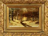 Schilderij naar Louis Apol ca, naar Apol, 1900, olieverf op paneel, winters bosgezicht 26x18cm