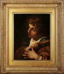 Ongesigneerd? 19e Eeuw, luitspeler, Ongesigneerd 18e-19e eeuw (Engelse School?), olieverf op linnen, luitspeler 38x49cm