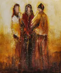 Jochem de Graaf, figuren, Jochem de Graaf, gemengde techniek op linnen, figuren 70x60cm