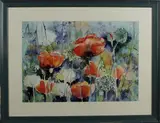 Alie Kruse Kolk, aquarel, Alie Kruse Kolk, aquarel op papier, landschap met wilde bloemen 44x63cm
