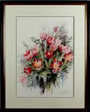 Alie Kruse Kolk, aquarel, Alie Kruse Kolk, aquarel op papier, vaas met bloemen 71x50cm