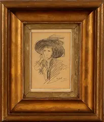 Jan Bleijs, portret, Jan Bleys 1911 (1868 Hoorn - ), tekening op papier, damesportret 10x13cm