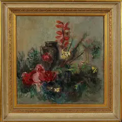 Dirk Filarski, stilleven, Dirk Herman Willem Filarski (Amsterdam 1885 - 1964 Zeist), olieverf op linnen, stilleven met bloemen en vaas 30x30cm