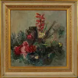 Dirk Filarski, stilleven, Dirk Herman Willem Filarski (Amsterdam 1885 - 1964 Zeist), olieverf op linnen, stilleven met bloemen en vaas 30x30cm