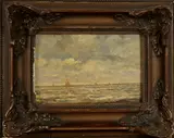 Dirk van der Aa, zeegezicht, C.J. van der Aa (Almelo 1883 - 1950), olieverf op paneel, zeegezicht met zeilschepen 16x11cm