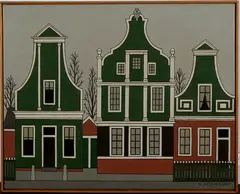 Klaas Bernink, Zaanse schans, Klaas Bernink (1913 -1996), olieverf op linnen, De Zaanse Schans 40x50cm