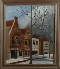 A.G. Smid, straatgezicht, Smid), olieverf op linnen, winters dorpsgezicht 50x60cm