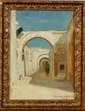 August Legras, schilderij, August Johannes Le Gras (Amsterdam 1864 - 1915 Laren), olieverf op linnen, Orientaalse steeg met figuur 33x24cm