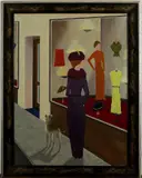 Gerard Diepeveen, etalage, Gerard Diepeveen (Enschede), olieverf op linnen, vrouw bij etalage 60x80cm