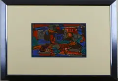 Eef de Weerd, abstract, Eef de Weerd 1976 (Hengelo), gemengde techniek op karton, abstracte compositie 34x25cm