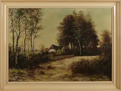 P. Snik, schilderij, Snik, olieverf op linnen, landschap met boerenhuis 50x70cm