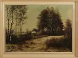P. Snik, schilderij, Snik, olieverf op linnen, landschap met boerenhuis 50x70cm