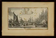 Bickers Eijlandt, gravure, Bickers Eijlandt, gravure op papier, Antieke 17-18e eeuw, paars-bruine vlekken, 25x14cm., Cond.:R
