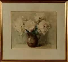 Loes van Groningen, bloemstilleven, Lucie van Groningen (Zwolle 1884 - ), aquarel op papier, vaas met pioenrozen 38x31cm