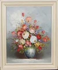 de Roo, bloemstilleven, Gesigneerd de Roo, olieverf op linnen, bloemstilleven 40x50cm