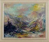 Otto Herter, berglandschap, Otto Herter ( 1924 Pjatigorste Kaukasus - Hamburg), olieverf op linnen, berglandschap 50x60cm