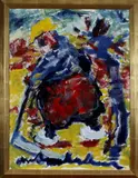 Anton Heyboer, man, Anton Heyboer ( 1924 - 2005), olieverf op linnen, man met zeis 60x80cm